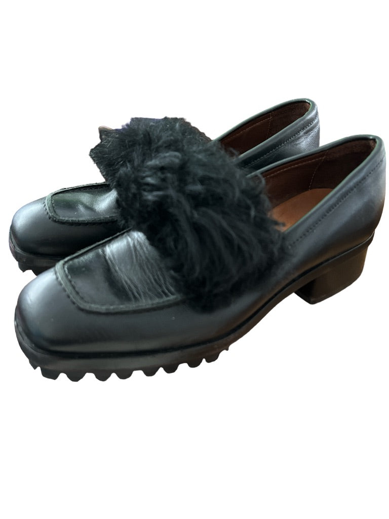 8 (38) Acne Studios Black Statement Shoes Fur Trim Lug Sole Slip On Loafers