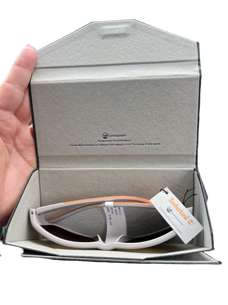 NWT Timberland Polarized Sunglasses Orange Lens Gray and Orange Bio-Based Frames TB9203 20H 59 16 With Case