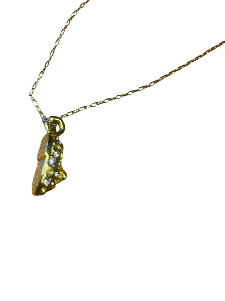 Goldtone Baby Bootie Pendant Necklace Embellished 15" Chain Delicate