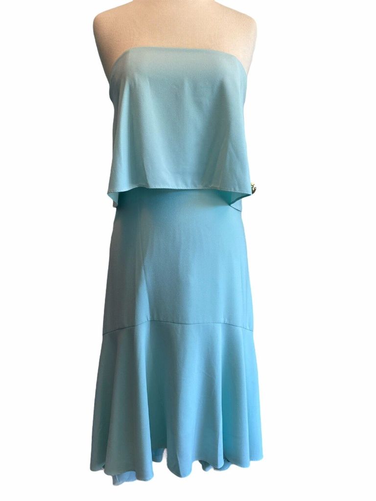 4 Halston Heritage Women's Strapless Hi-lo Flounce Dress Green Sea foa Conshy Consignment 4 Halston Heritage Women's Strapless Hi-lo Flounce Dress Green Sea foa Conshy Consignment