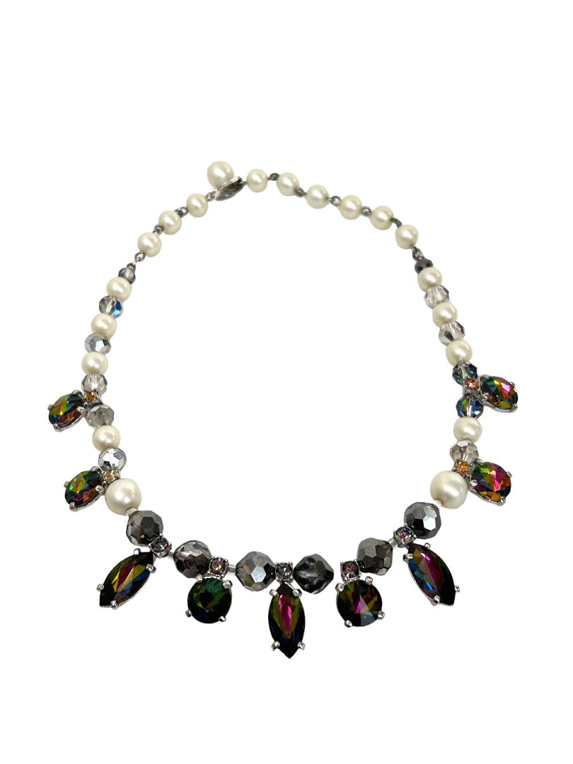 Vintage Faux Pearl Crystal 17" Necklace Hook Closure