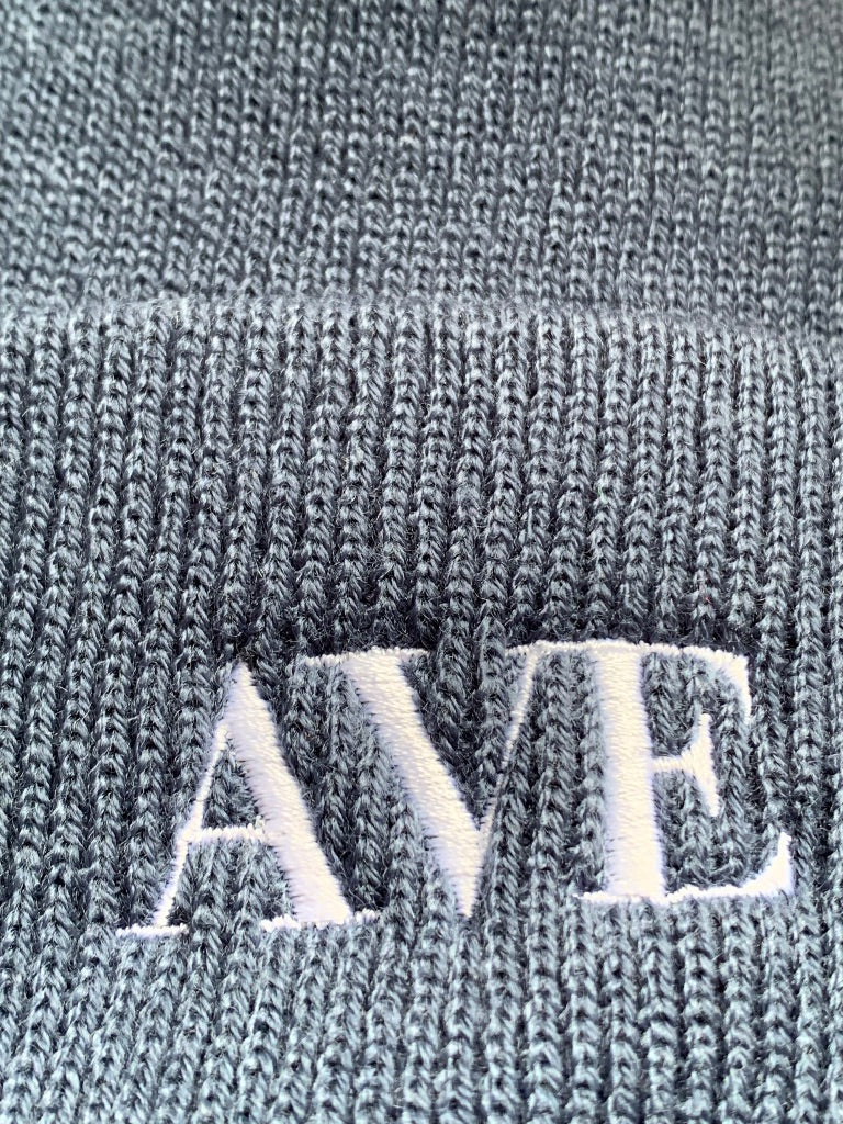 Port & Co Blue Embroidered "AVE" Adult Knit Beanie Hat Cuffed