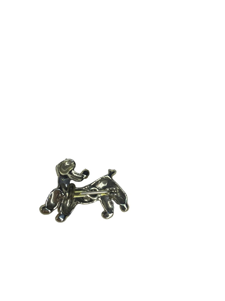 Enameled Petite Poodle Brooch Yellow Blue Missing Stones 1"