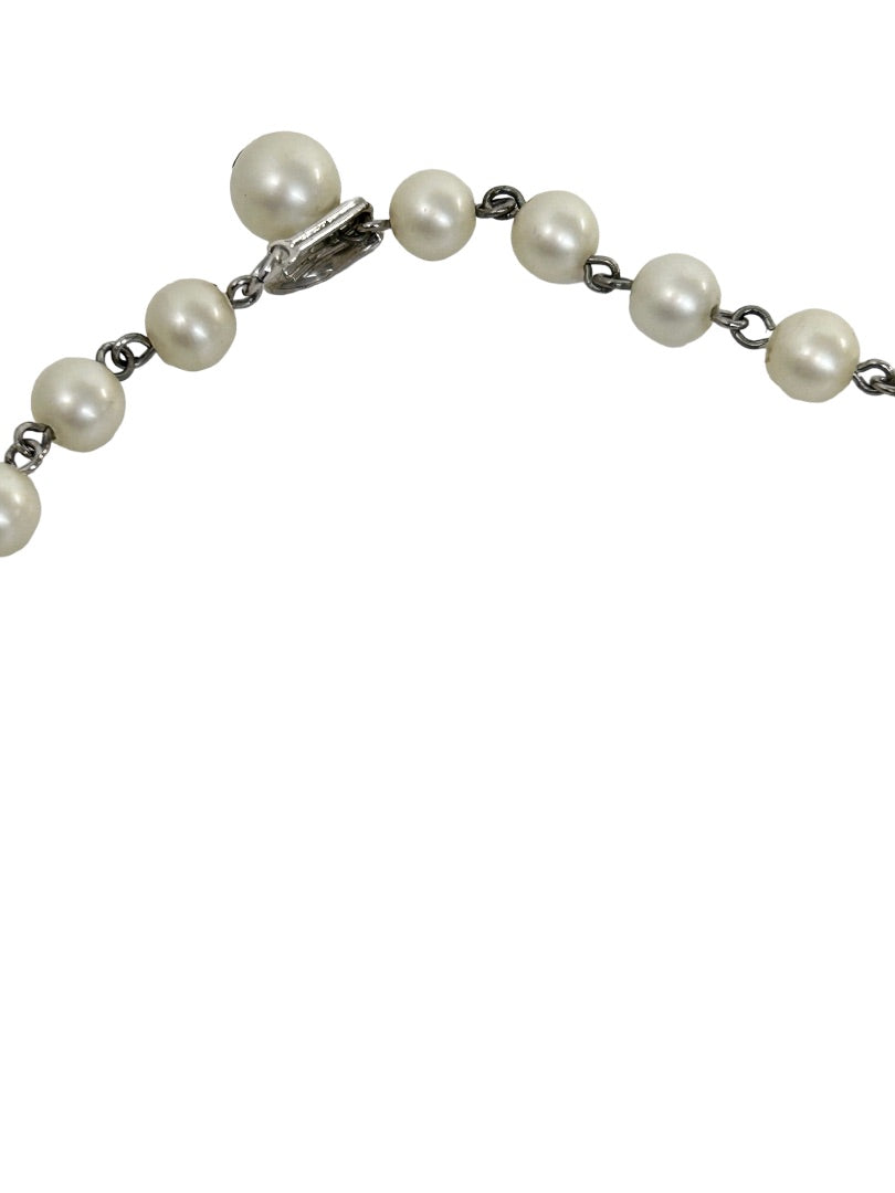 Vintage Faux Pearl Crystal 17" Necklace Hook Closure