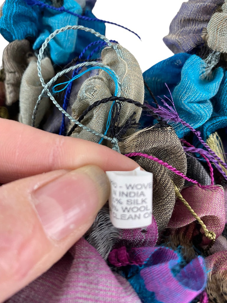 Handwoven Silk Wool Blend Lightweight Jeweltone Crinkle Scarf Women's 12 x 58"