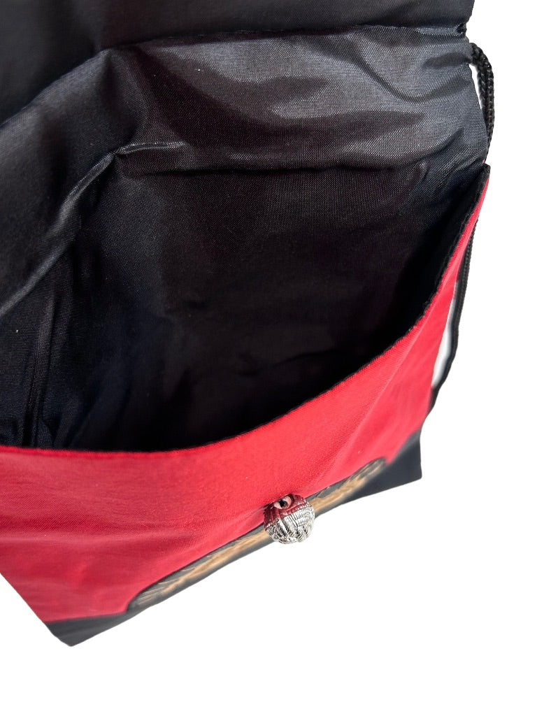 Red Gold Silky Crossbody Travel Bag Embroidered Dressy 6" x 8"