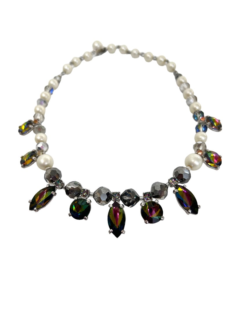 Vintage Faux Pearl Crystal 17" Necklace Hook Closure