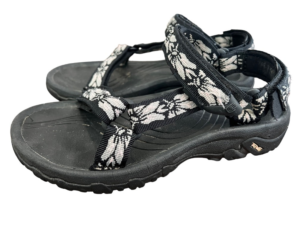6 Teva Women's Hurricane 4 Sport Sandals Black White Floral Adjustable