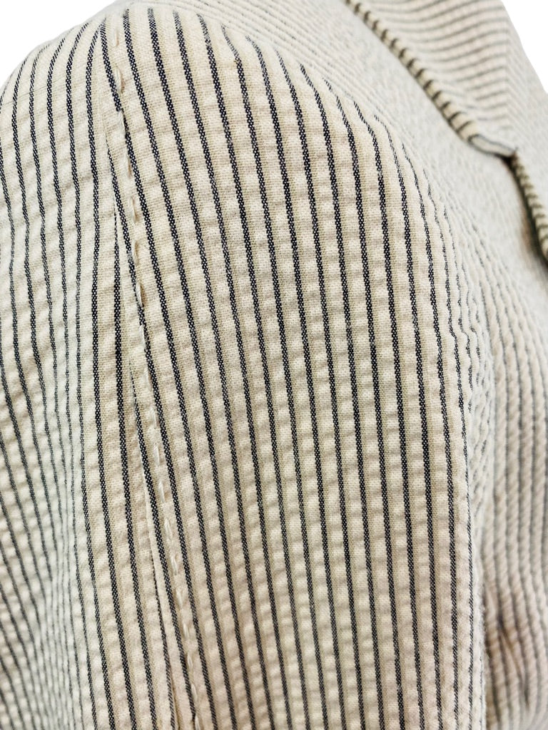 4 AK Anne Klein Stretch Women's 3 Button Lined Tan Seersucker Blazer