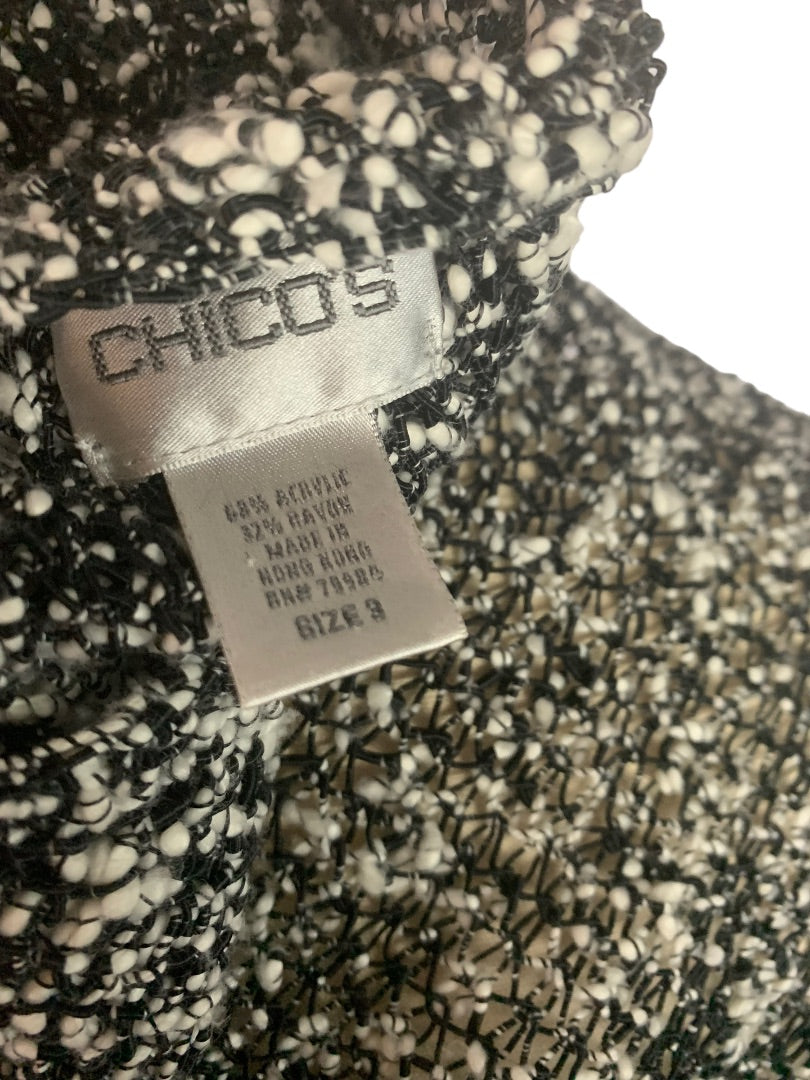 XL Chico's Black Women's White Loose Woven Sweater Lagenlook V-Neck