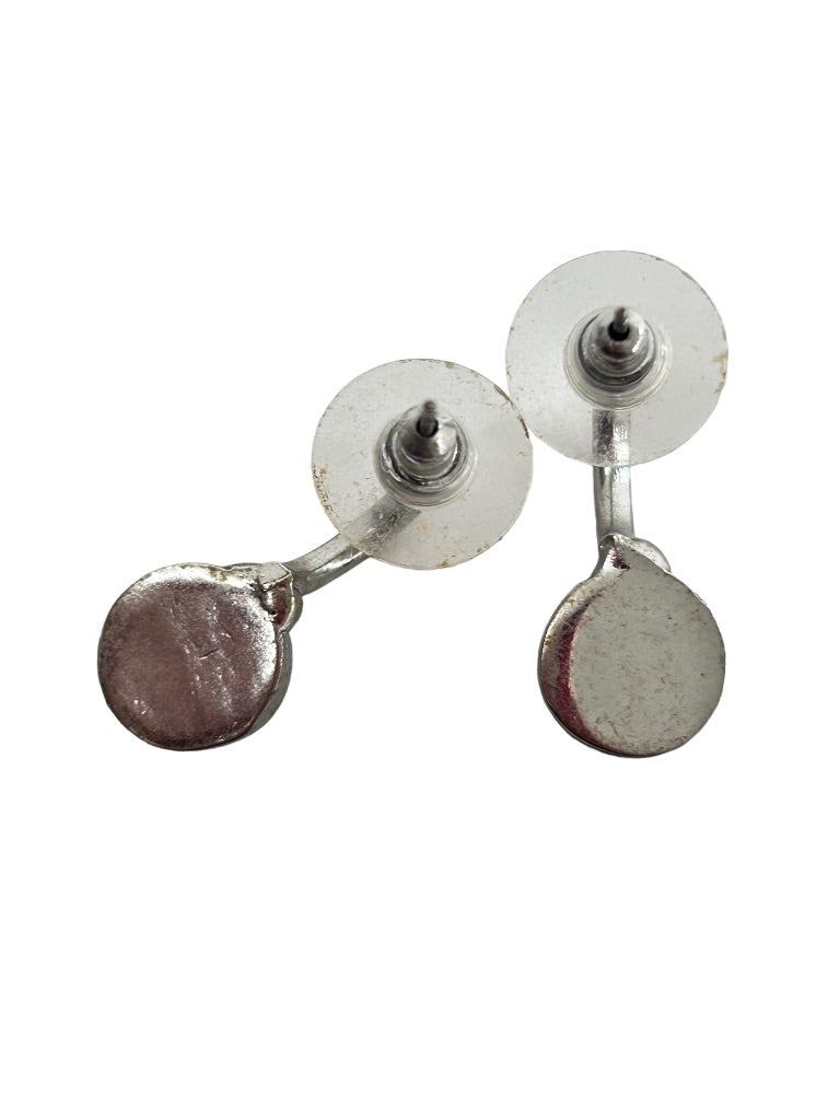 Silvertone Post Pierced Earrings Circle Design 5/8" Drop