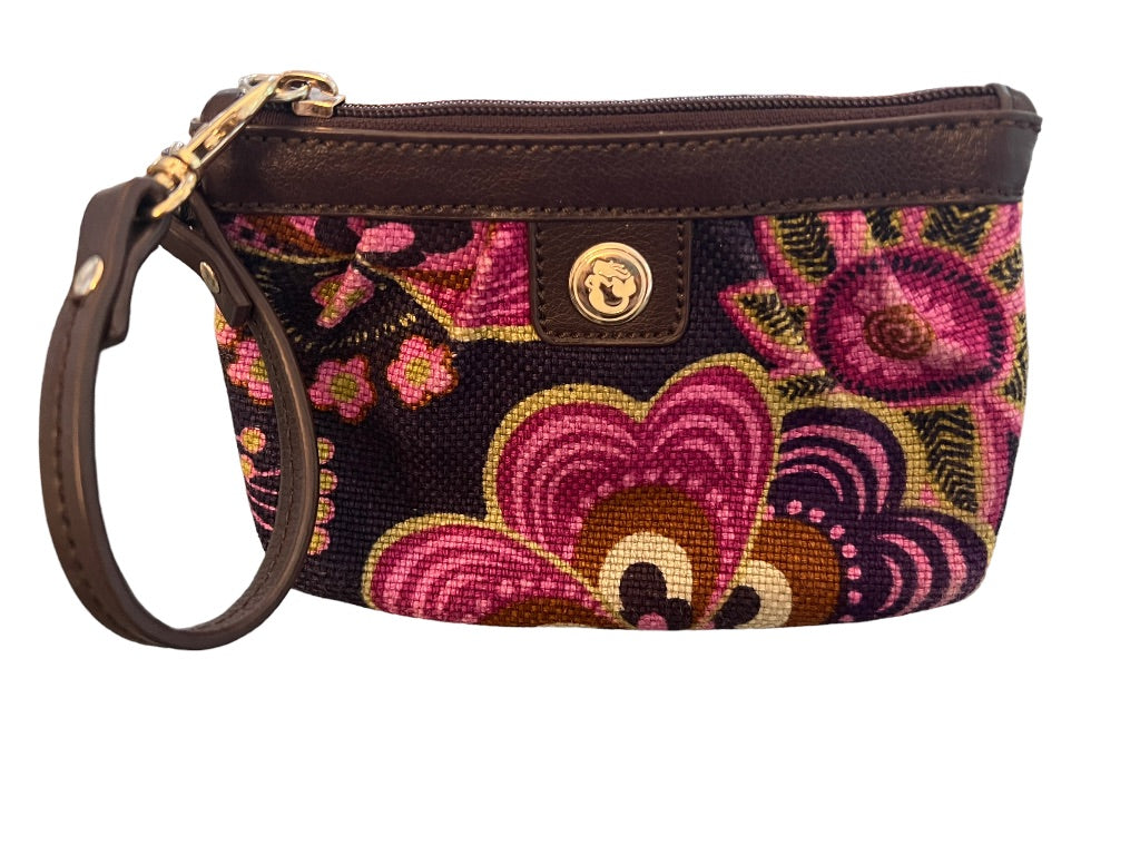 Spartina Pleated Wristlet in Purple Floral Linen 6.5" x 4.25"