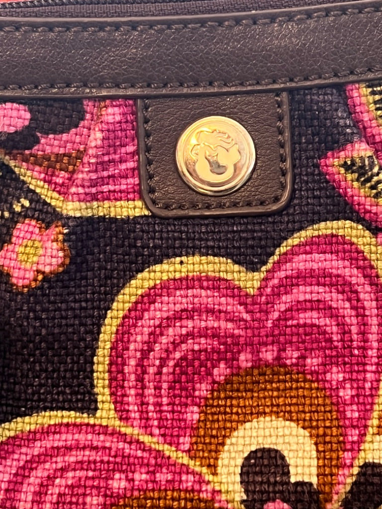 Spartina Pleated Wristlet in Purple Floral Linen 6.5" x 4.25"