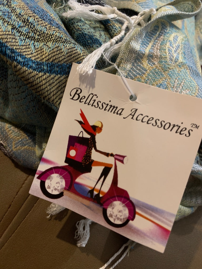 Blue Green Fringed Pashmina Shawl Bellissima Accessories New 72" x 30"