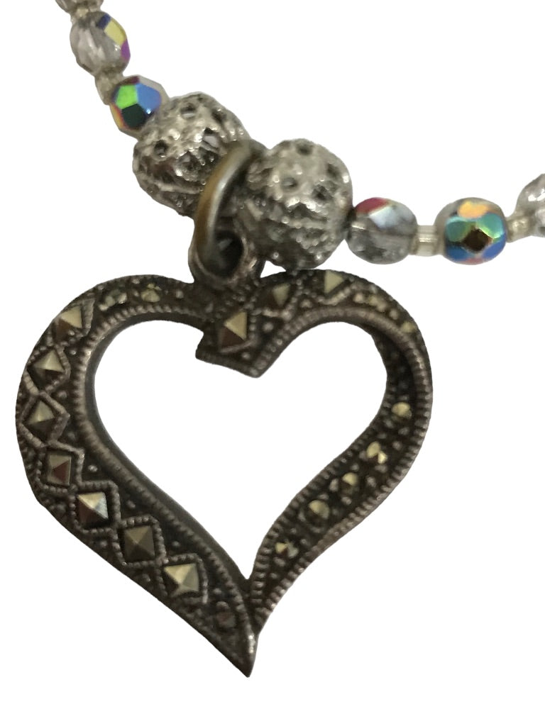 Glass Beaded 19" Necklace Sterling Silver Heart Pendant Toggle Closure