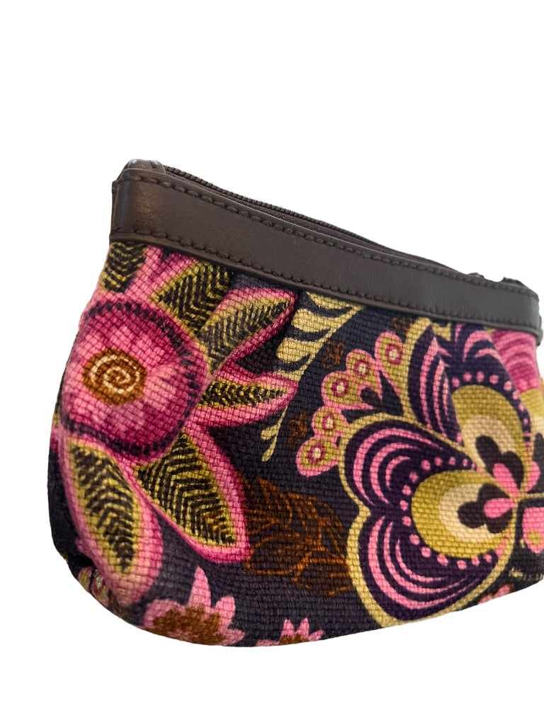 Spartina Pleated Wristlet in Purple Floral Linen 6.5" x 4.25"