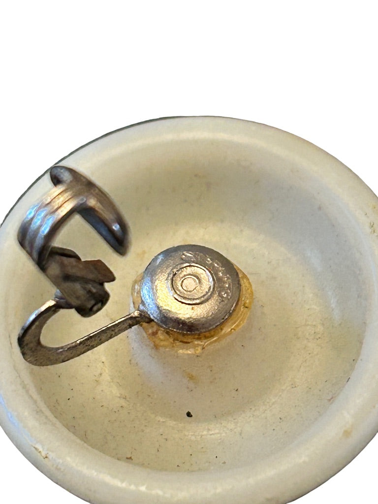 Vintage 1960s Clip On Non-Pierced Earrings Light Green Sterling Back 1 1/8"d