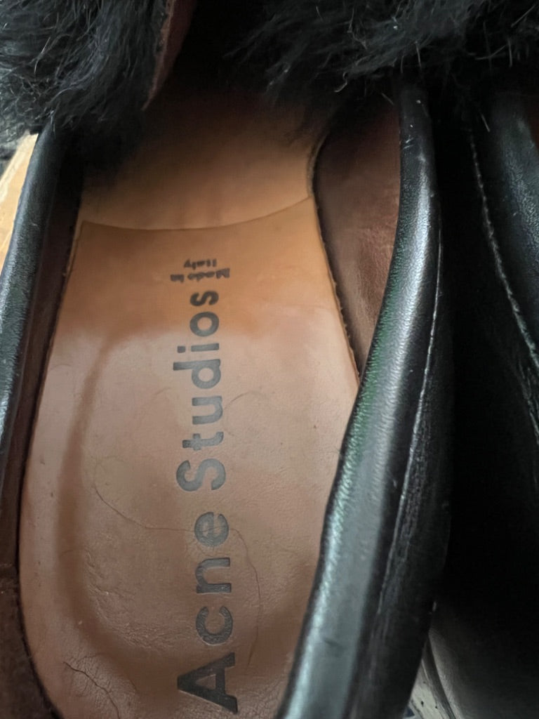 8 (38) Acne Studios Black Statement Shoes Fur Trim Lug Sole Slip On Loafers