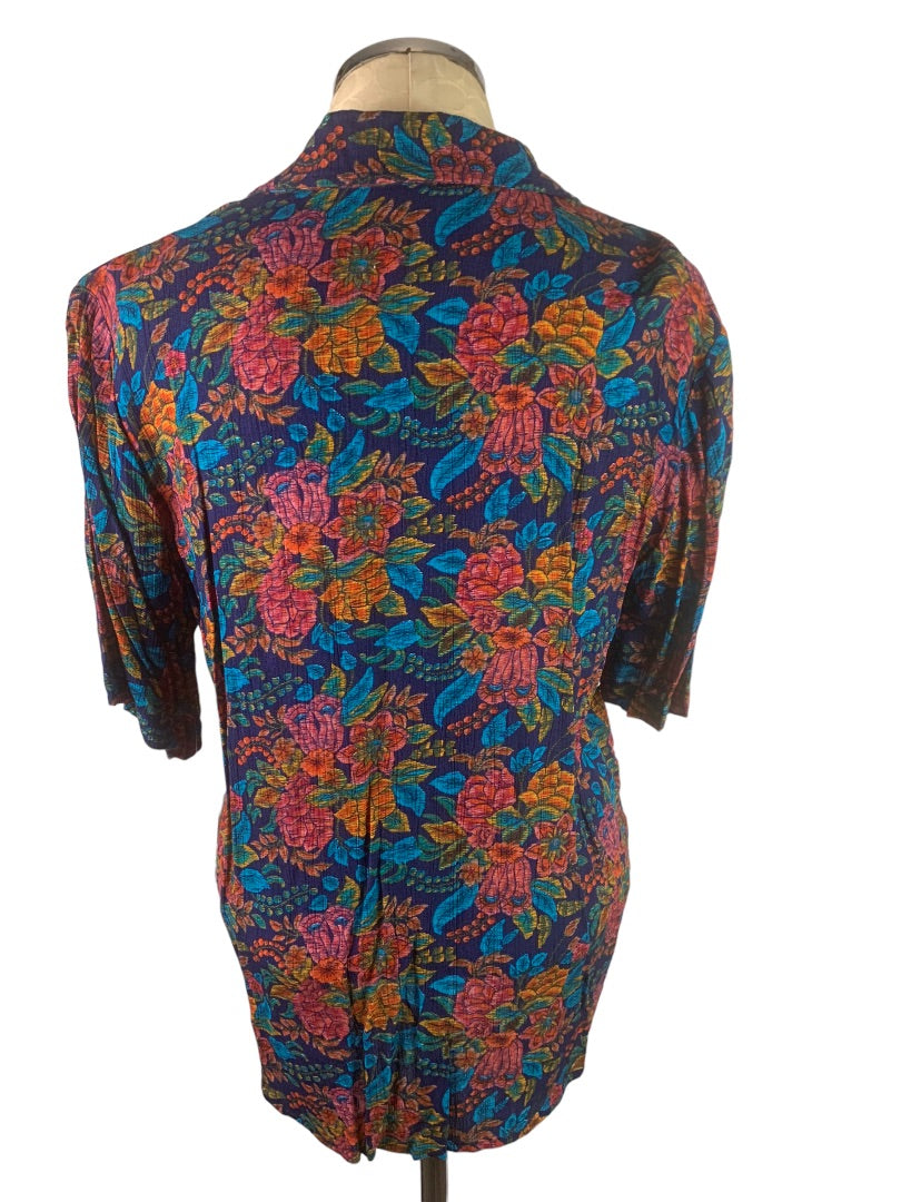 10P Surburban Petites Women's Vintage 80s Short Sleeve Button Up Blouse Floral
