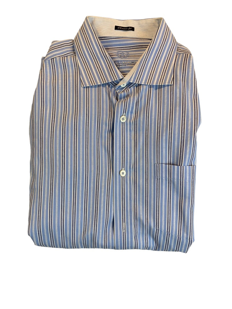 XL Robert Talbott Men's Purple Pink Striped Button Up Dress Shirt 100% Cotton