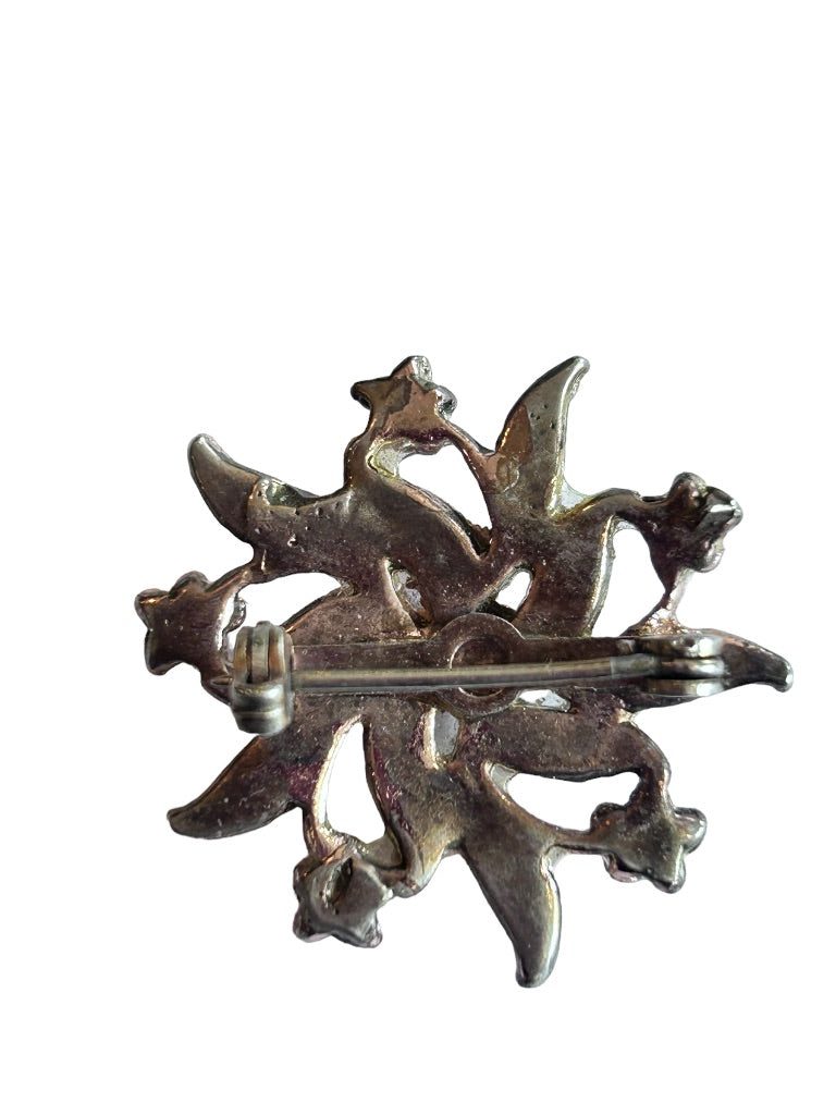 Small Flower Brooch Faux Pearl Spiral Design Goldtone Setting 1" Vintage