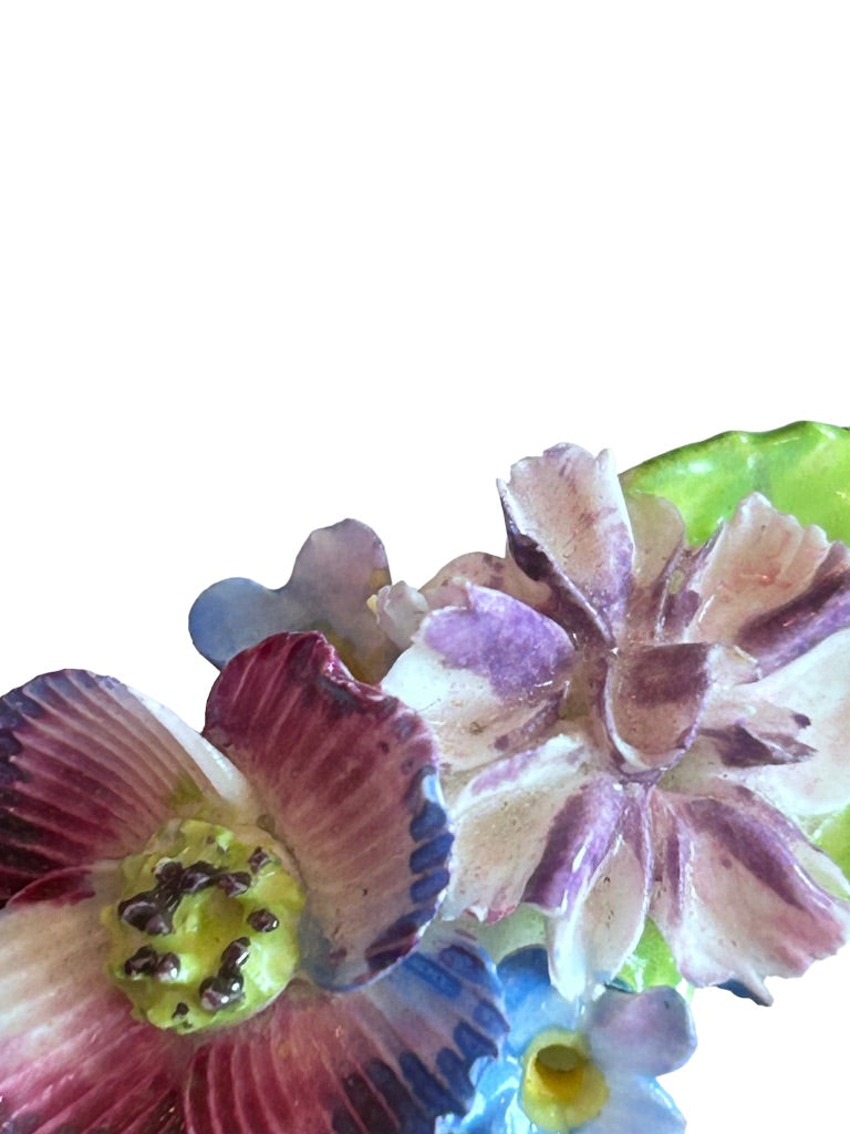 Hand Made English Bone China 1.75" Flower Brooch Pin Green Pink Purple