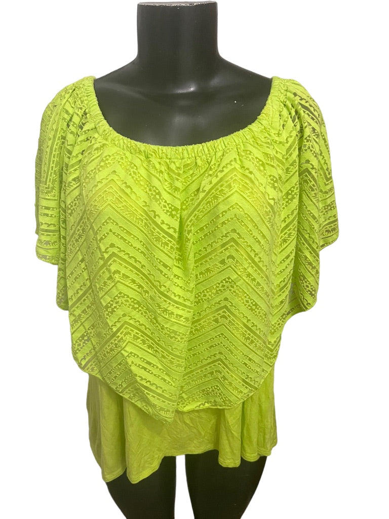18/20 Avenue Women's Neon Green Burnout Shirt Lined Off Shoulder