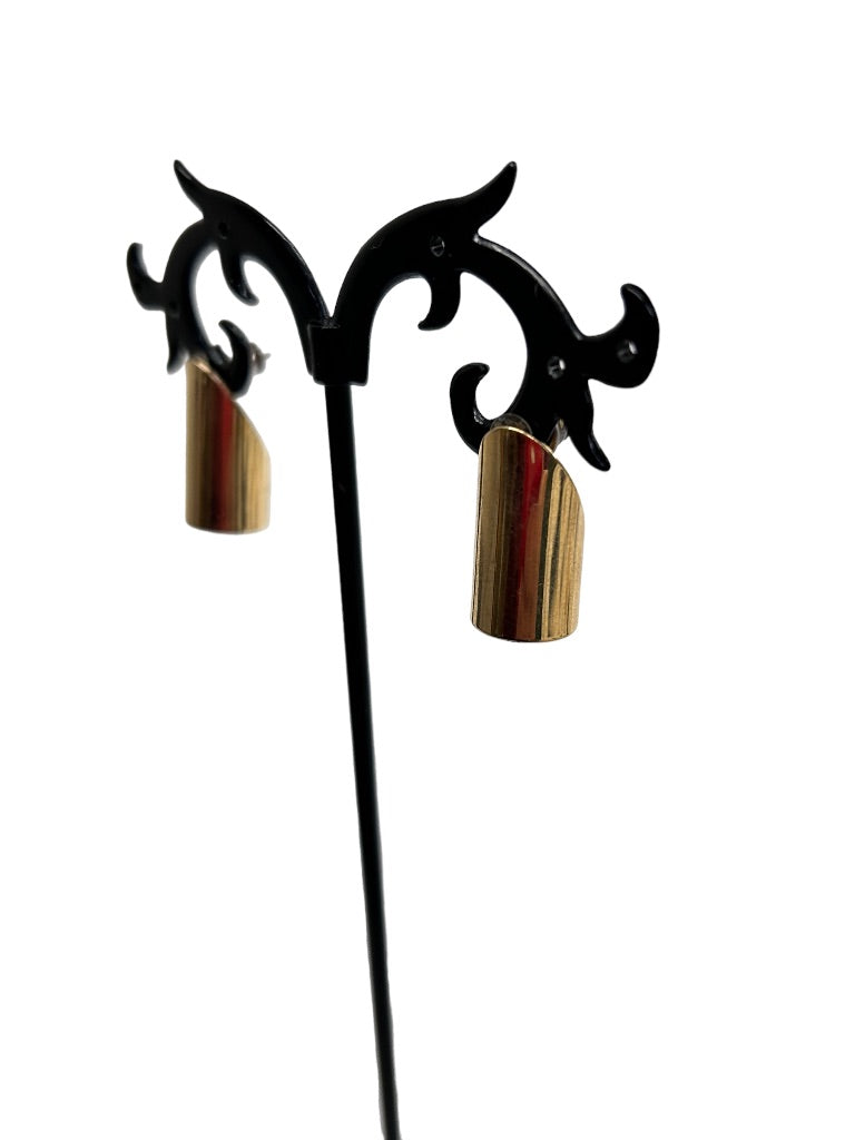 Vintage Goldtone Tube Shaped Post Earrings 1980s 3/4"