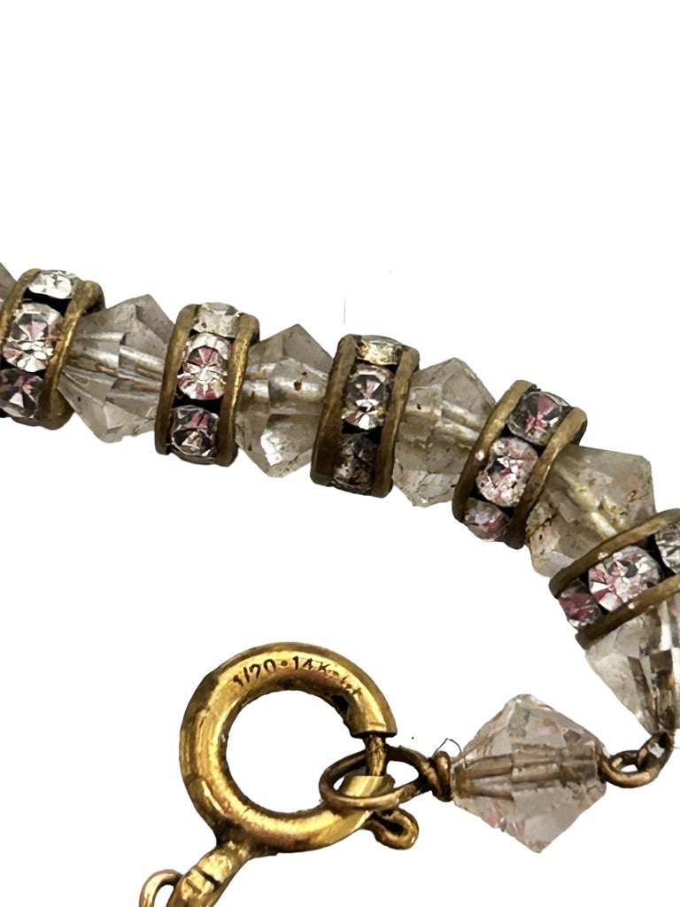 Goldtone and Crystal Beaded Gold Filled Bracelet 5.75" Petite Size