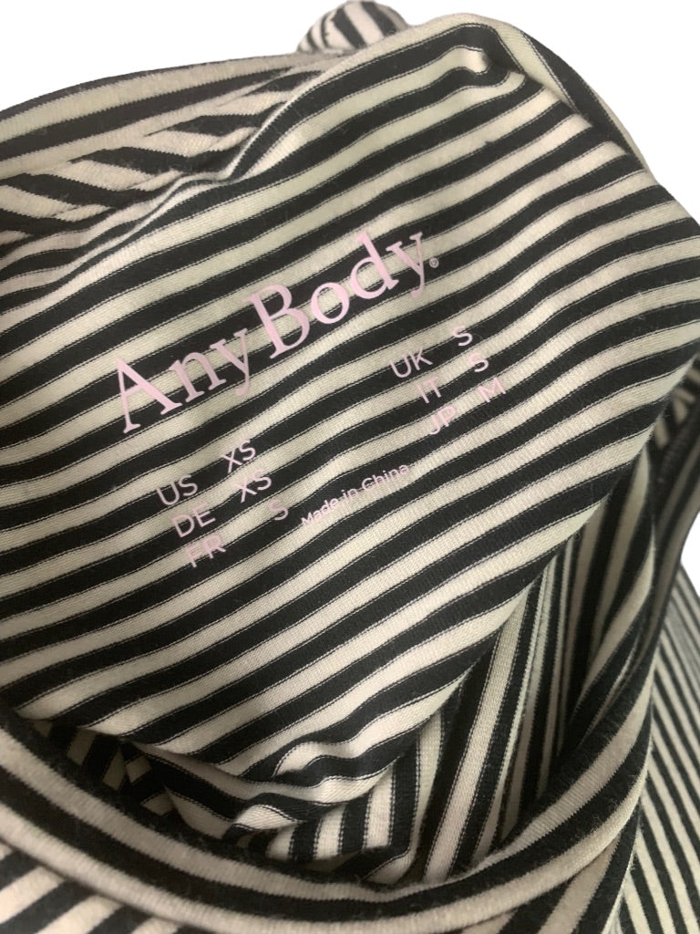 XS AnyBody Black White Stripe Women's Long Sleeve Tshirt Drawstring Hem