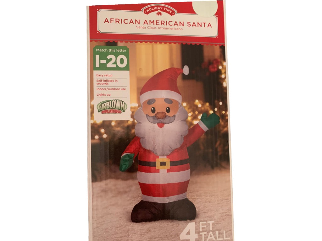 Holiday Time African American Santa Inflatable Christmas Airblown Gemmy 4ft Greeter