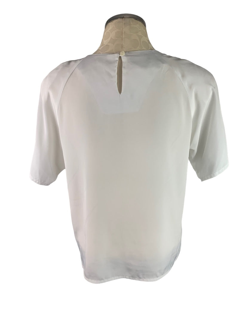 10P Petite Impressions Women's Vintage 90s Short Sleeve Pullover White Blouse