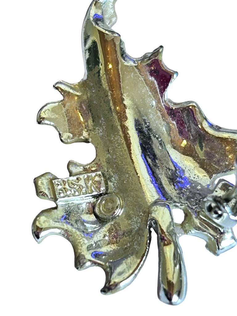 Vintage Signed BSK Clip On Non-Pierced Earrings Enameled Yellow Brown 1.5"