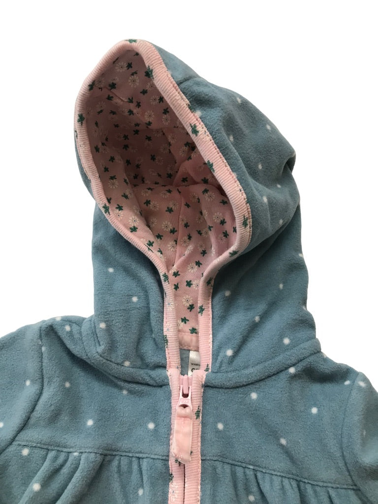 3 Months Carter's Blue Pink Fleece Zip Up One Piece Hooded Fox Polka Dots