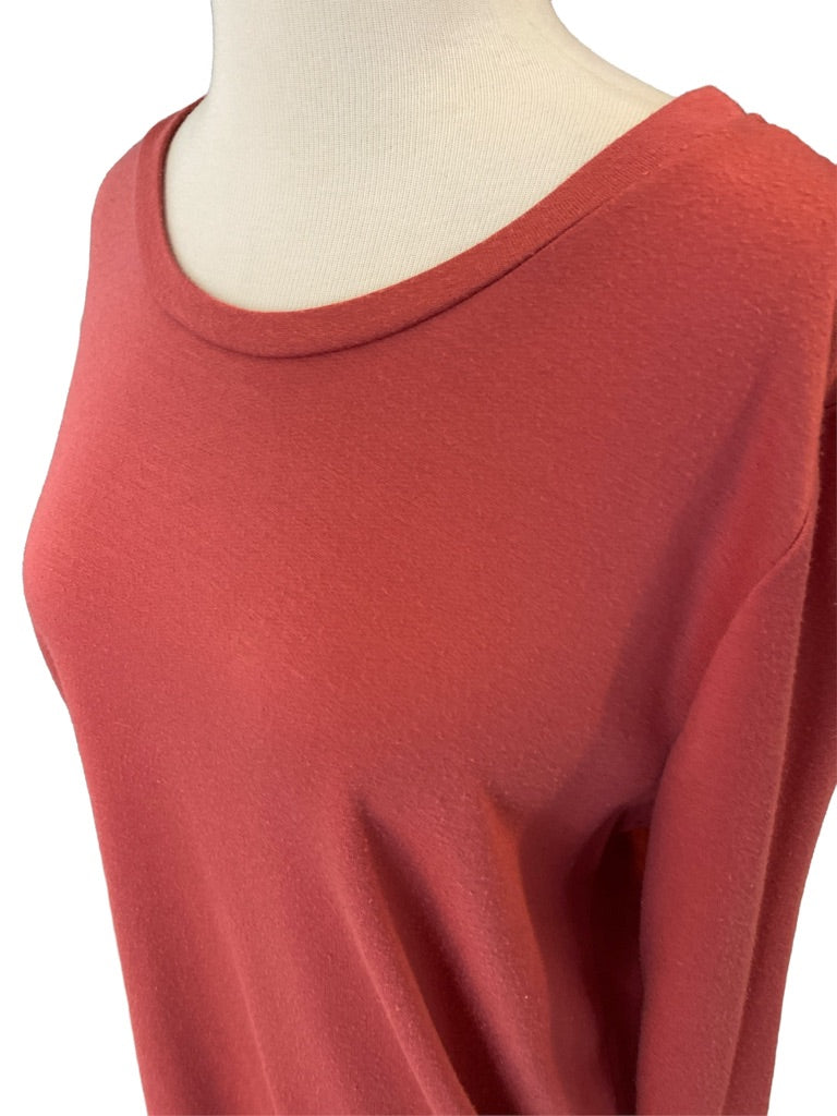 Medium Bobeau Bow Back Rust Long Sleeve Top Satin Accents
