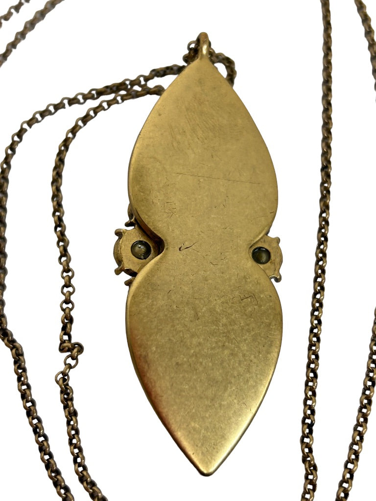 J.Crew Art Deco Style 32-34" Goldtone Necklace Encrusted Oval Pendant