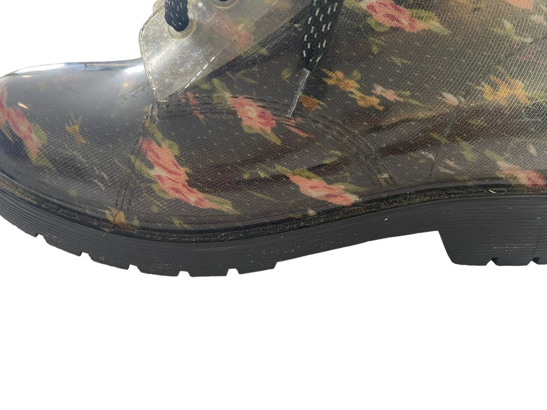 8 Bongo Floral Lace Up Lug Sole Boots Clear Rubber Coating