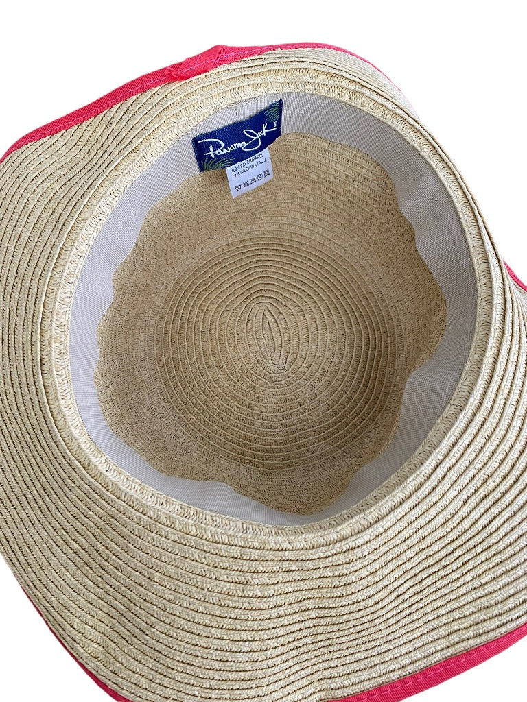 Panama Jack Sun Hat 100% Paper Packable Red Trim