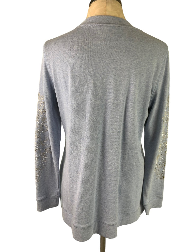 Medium DG2 by Diane Gilman Women's Heather Blue Embellished Sleeve Sweatshirt Pullover