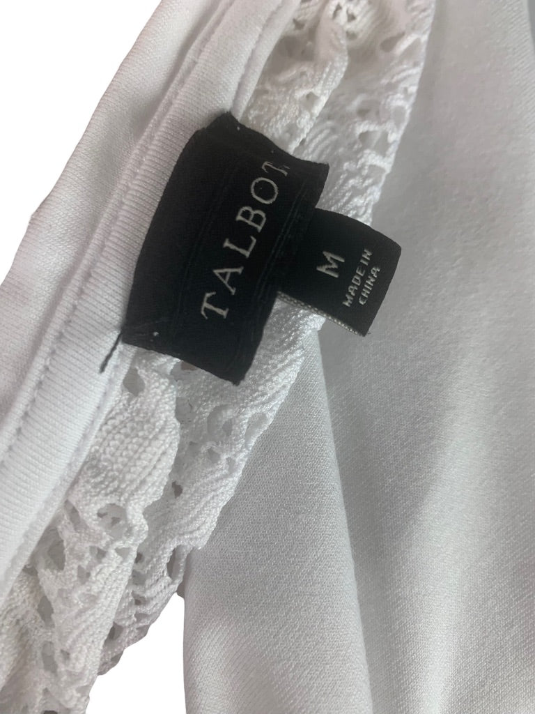 Medium Talbots White Lace Yoke Jersey Knit Pocket Dress