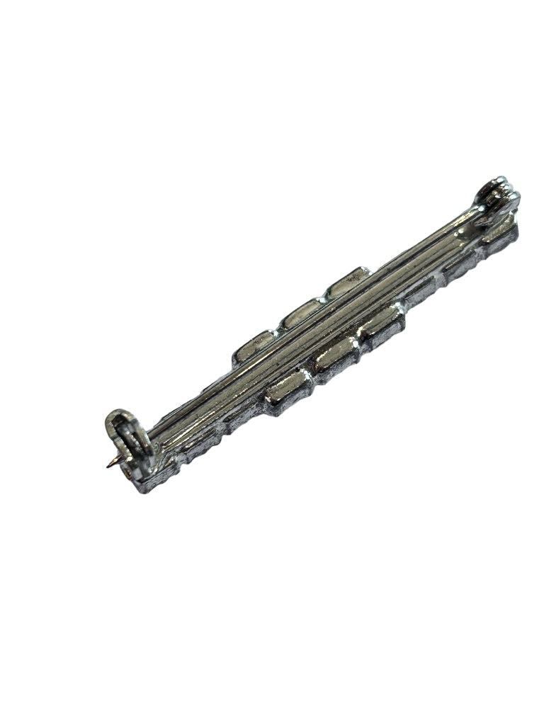 Vintage Rhinestone Bar Brooch Silvertone Clear Black 1.5"