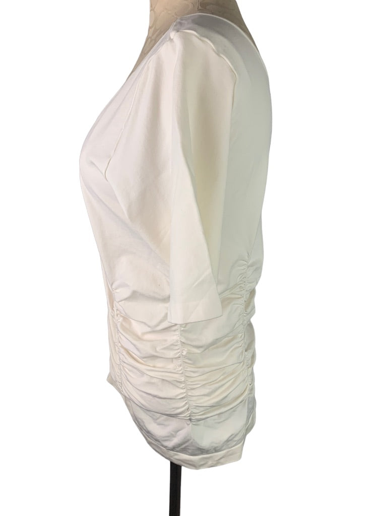 1X Legacy Ivory Women's Activewear Ruched V-Neck Shirt Short Sleeve