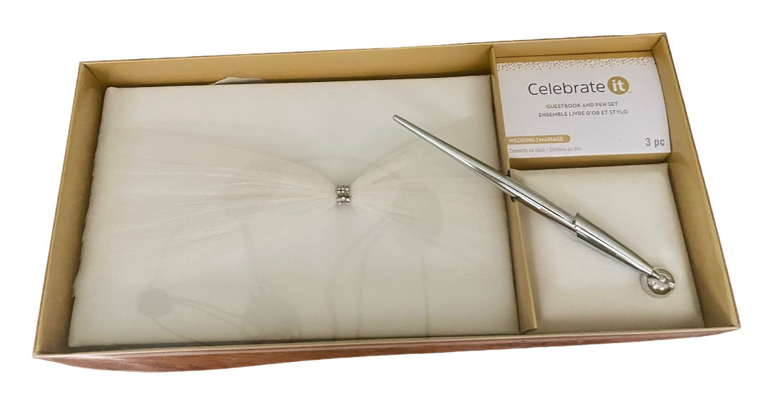 Celebrate It Wedding Guestbook and Pen 3 Piece Set NIB