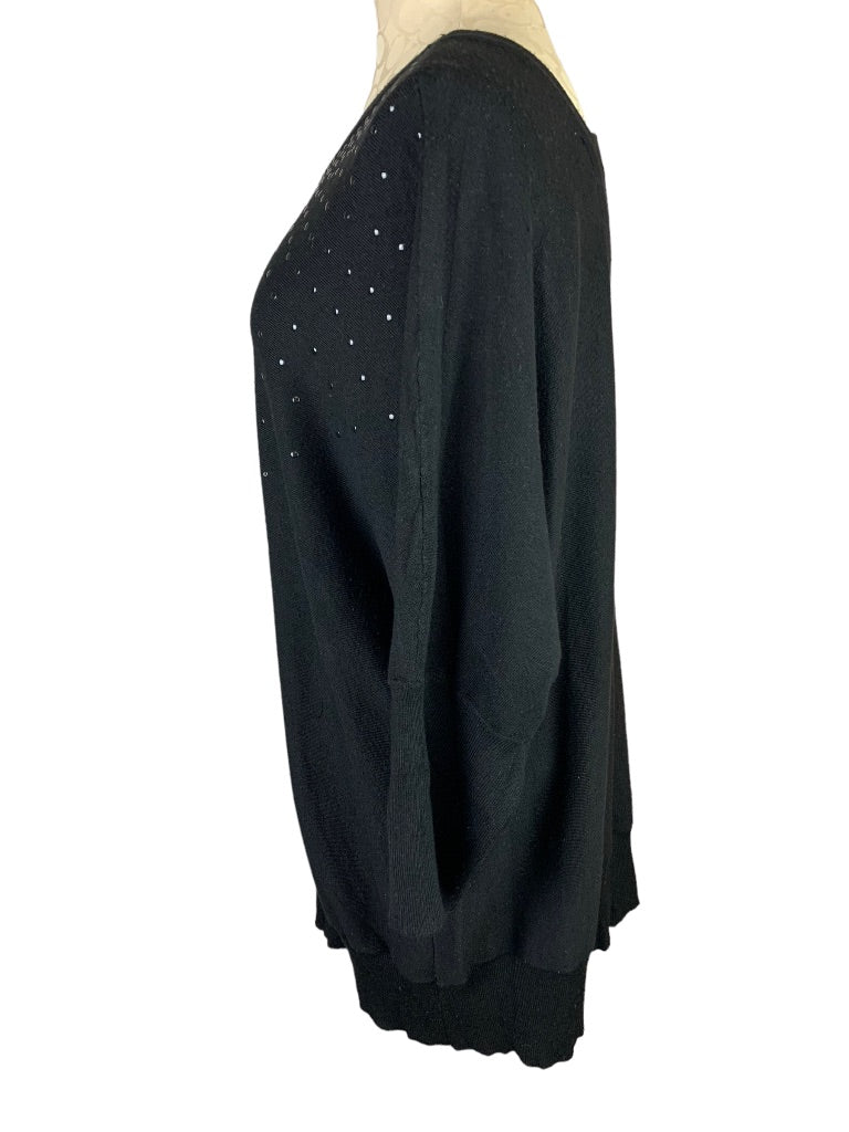 22/24 Lane Bryant Women's Black Studded Pullover Sweater 3/4 Sleeve