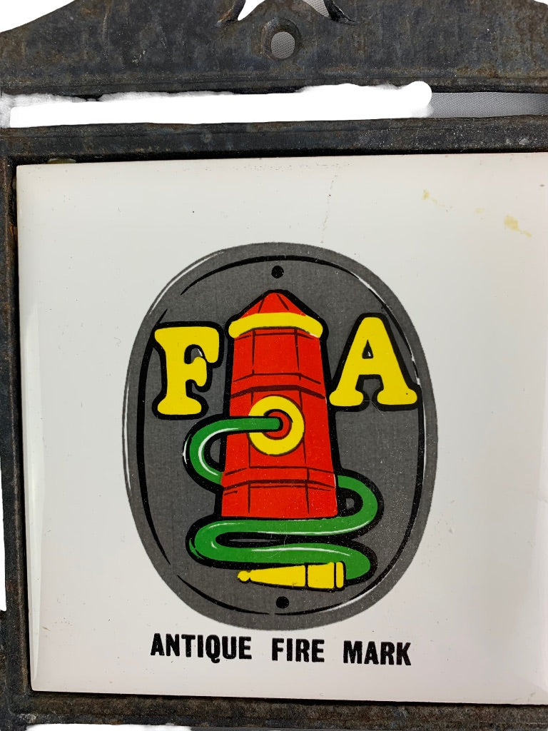 Vintage Tile Trivet "FA" Antique Fire Mark in Cast Iron Made in Japan Ceramic