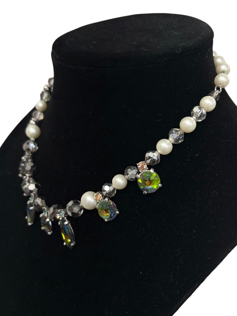 Vintage Faux Pearl Crystal 17" Necklace Hook Closure