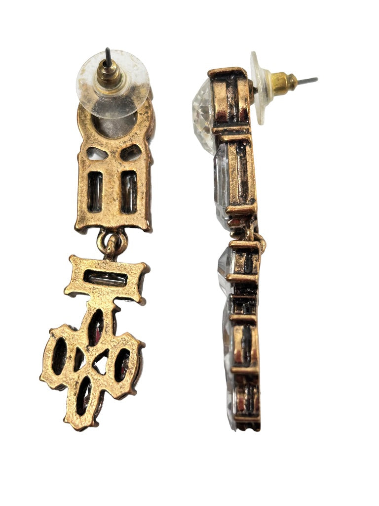 Dangle Drop Earrings Goldtone Clear Acrylic Gem Post Pierced 2 1/8" Drop Dangle