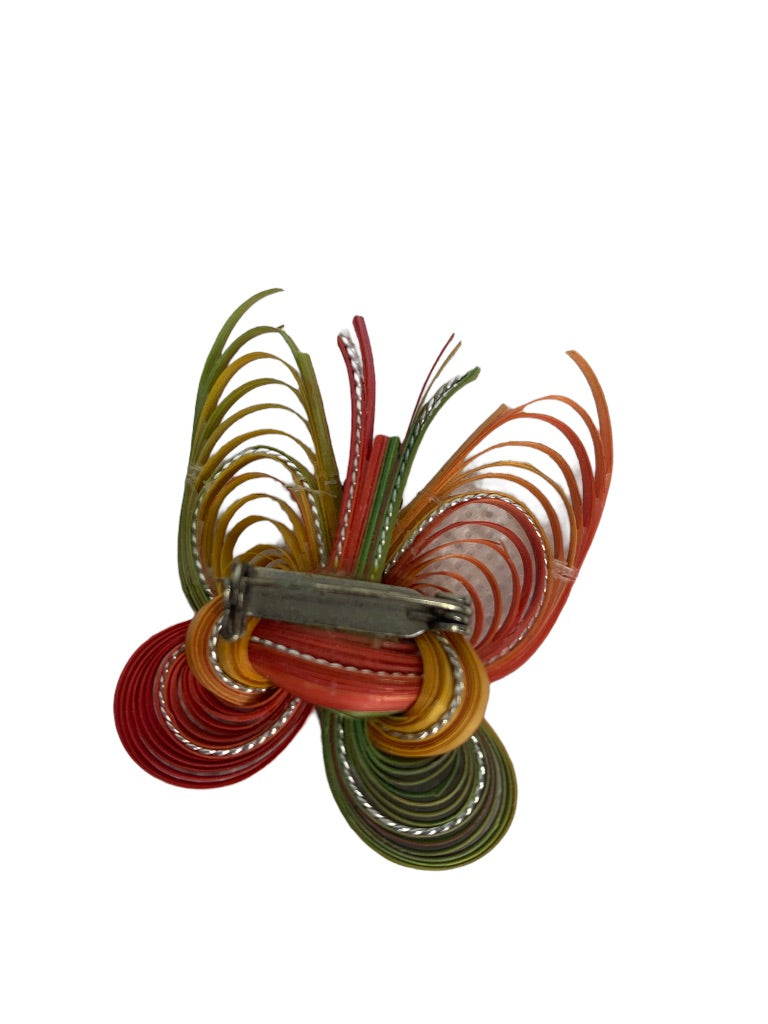 Vintage Rainbow Butterfly Brooch Pin Bamboo Woven 1 3/4"h x 1 1/2"w