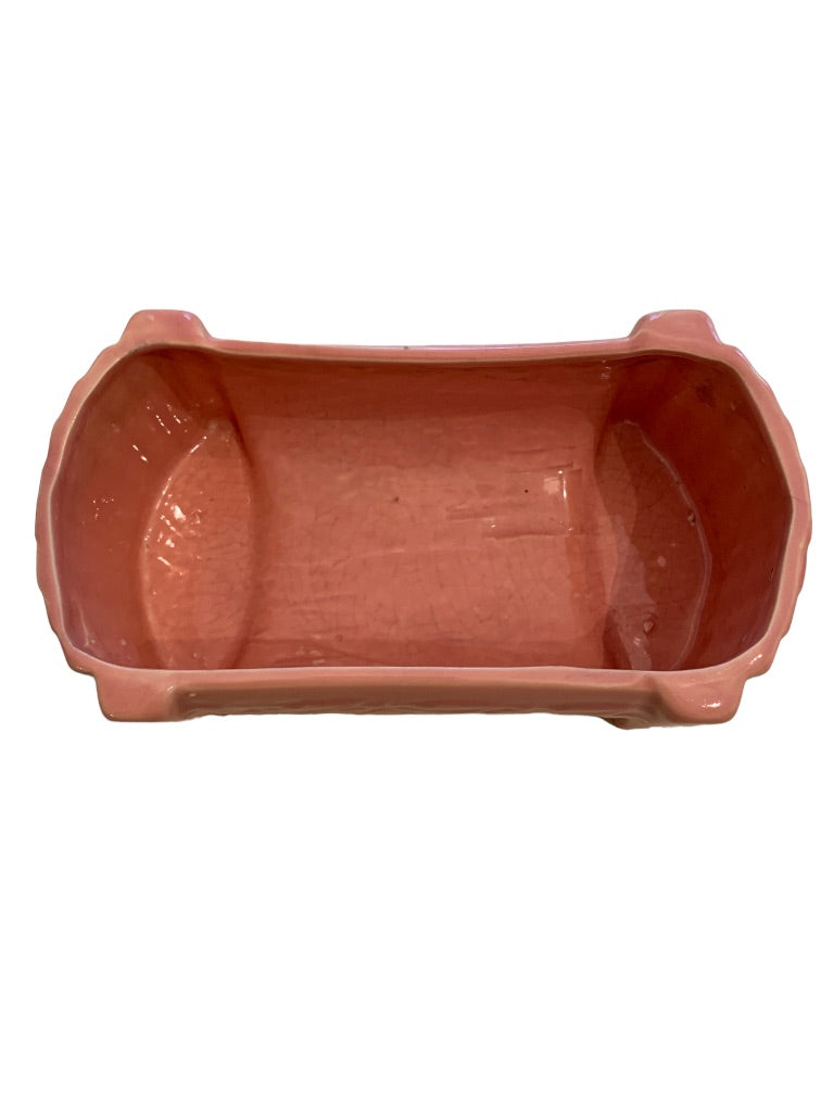 Vintage USA Pink Pottery Sand Butterfly Fern Pattern Planter
