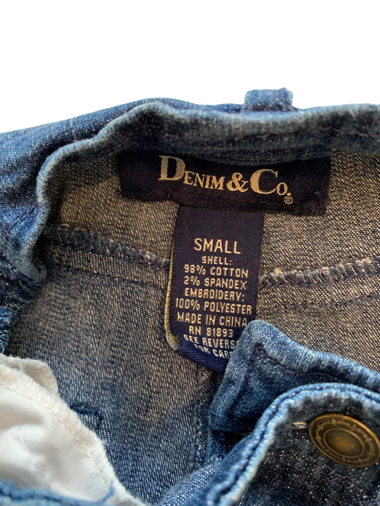 Small Denim & Co Straight Leg Embroidered Jeans Stretch Waist 29" Inseam
